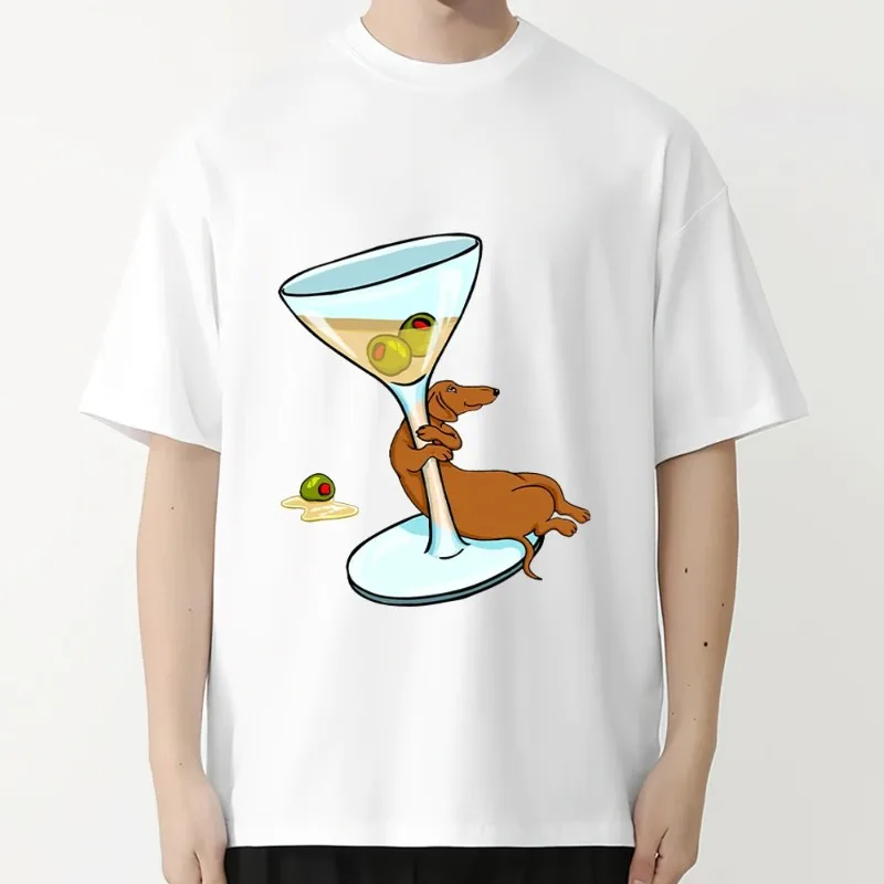 Cocktail Weenies Dachshund Dog T Shirt Men Couple Combination Women Clothes Short Sleeve Collar Fashion Cotto