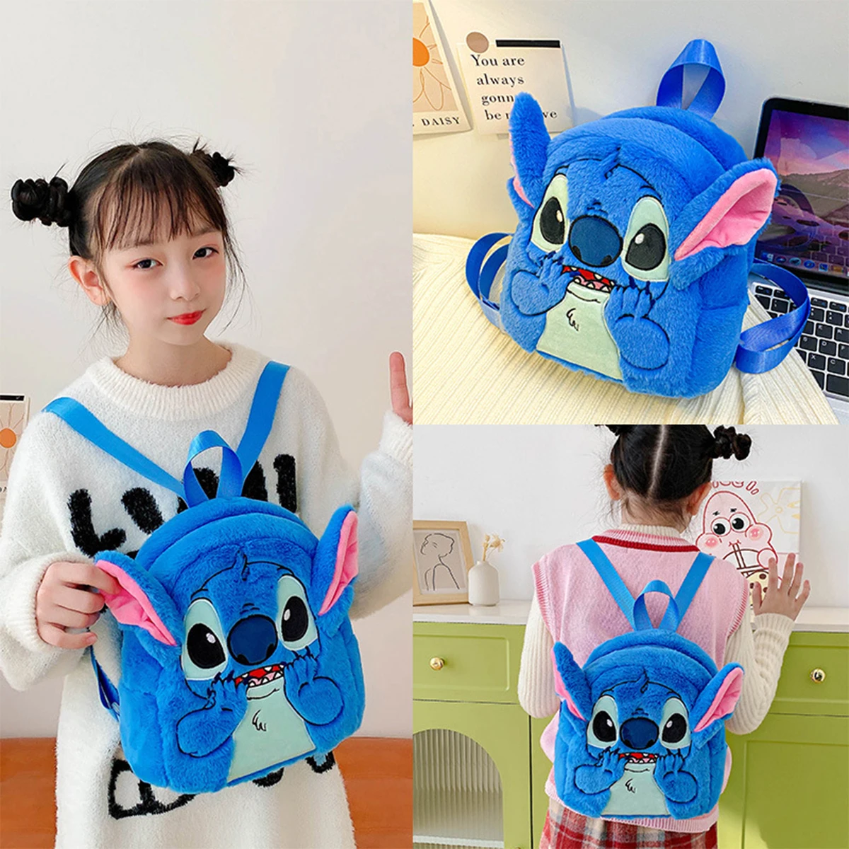 Disney\'s Lilo & Stitch knapsack Cartoon Cute Stitch Backpack Boys girls Schoolbag Children\'s toy gifts Travelling Storage bag