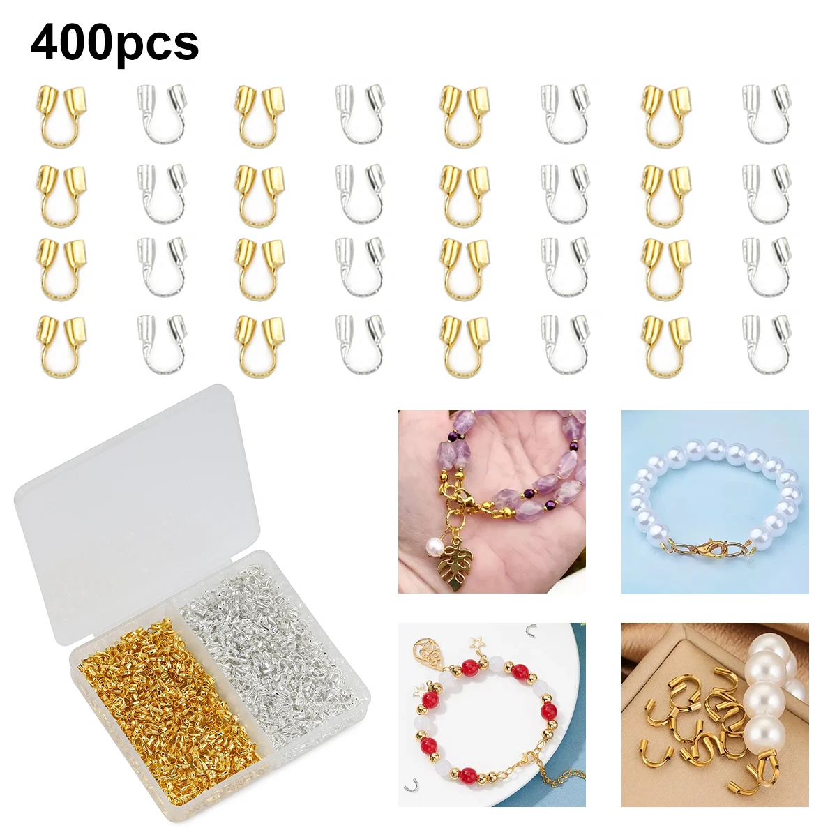 400PCS 4mm Golden Positioning Beads U-shape Clasp Kit Boxed Jewelry Making Materials For DIY Bracelets Earrings Accessories