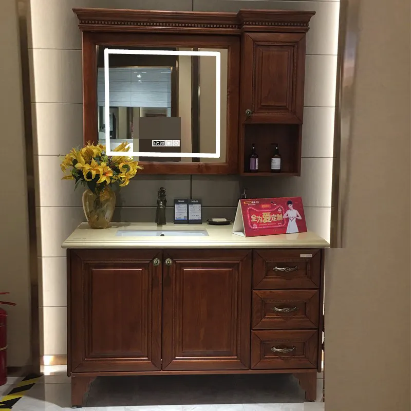 

Bathroom cabinet, floor-to-ceiling oak face wash basin, bathroom solid wood wash table