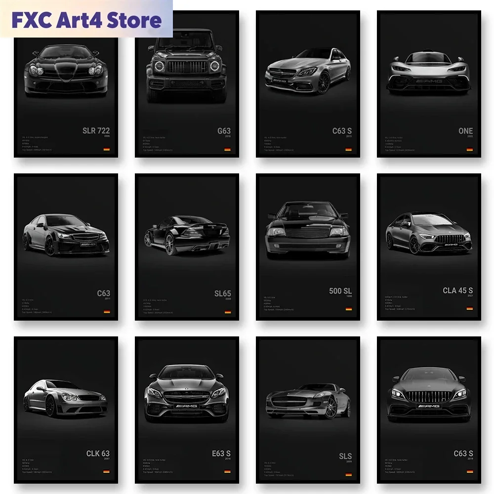 Frameless 3-A Famous Cars SLR 722 G63 Canvas Wall Art Print Poster A45 S C63 Decorative Mural Modern Home Decor Birthday Gift Un
