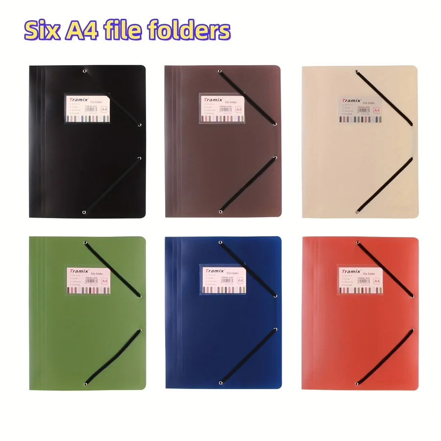 

6pcs retro-colored file folders with strap design, made of high-quality pp material, suitable for offices, schools and homes