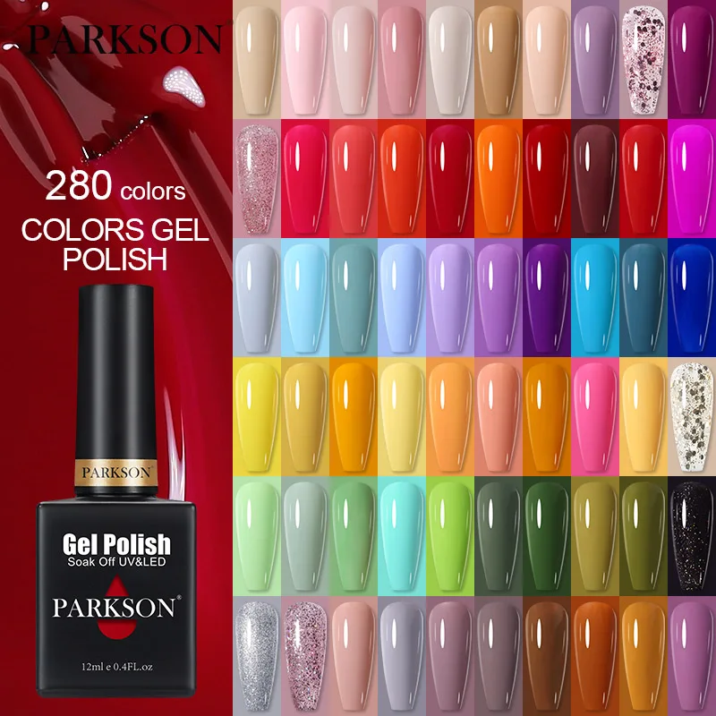 パークソン カラフルジェルネイルポリッシュ セミパーマネントネイルアート マニキュア ソークオフ ベース トップ マットコート ハイブリッドニス UVジェル 12ml