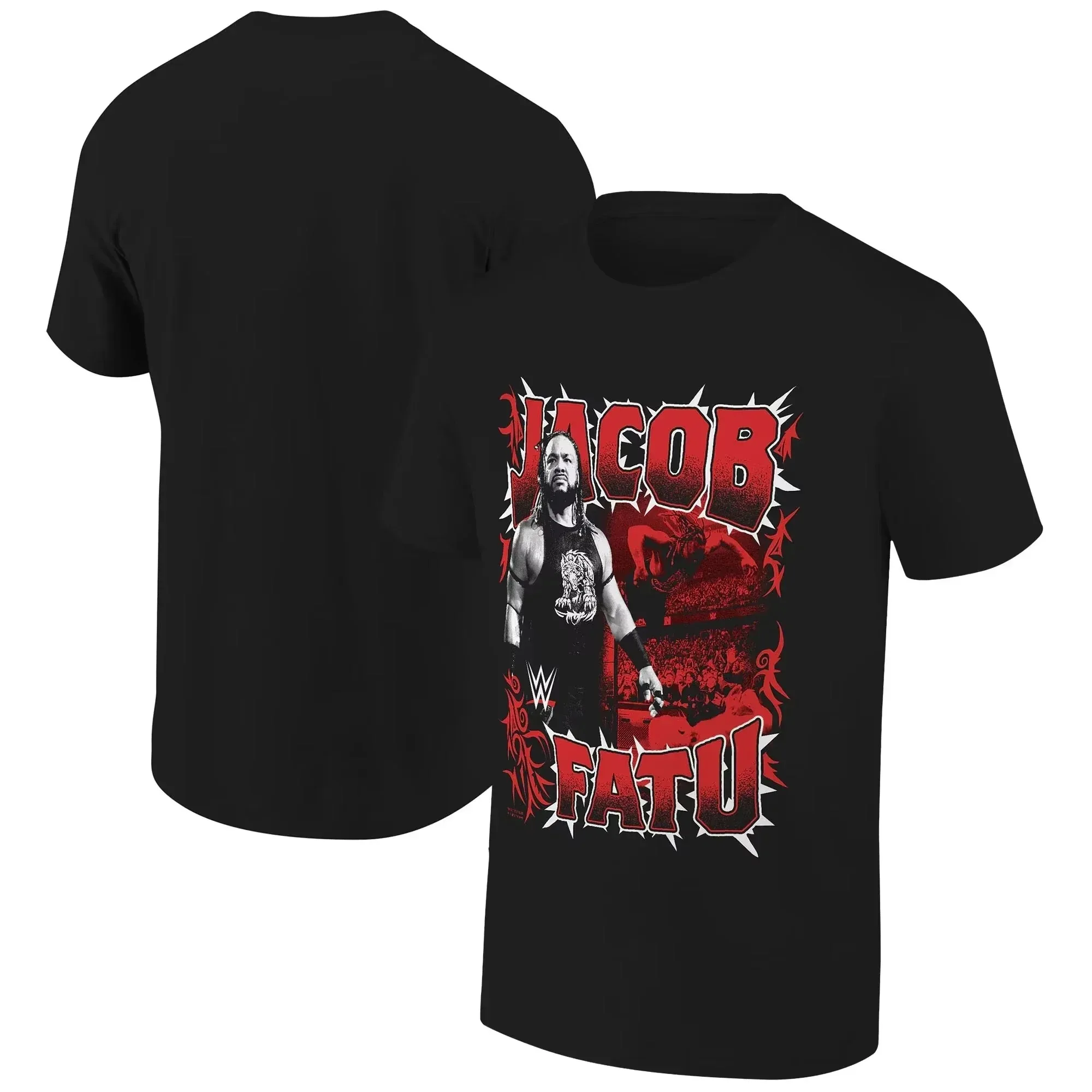 2026 Men's Black Jacob Fatu Post To Post T-Shirt Wrestling Combat Sport Jersey Summer Casual Breathable Season Short Sleeve