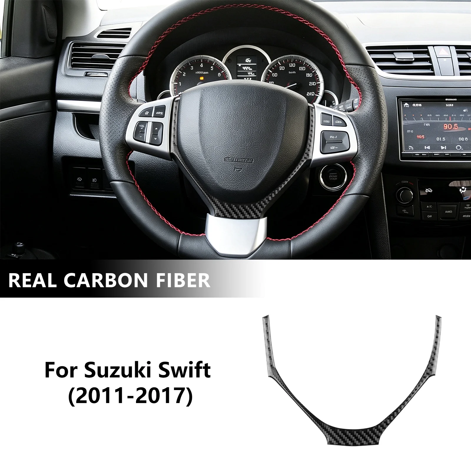 For Suzuki Swift Sport 2011 2012 2013 2014 2015 2016 2017 Real Soft Carbon Fiber Sticker Car Steering Wheel Trim Accessories