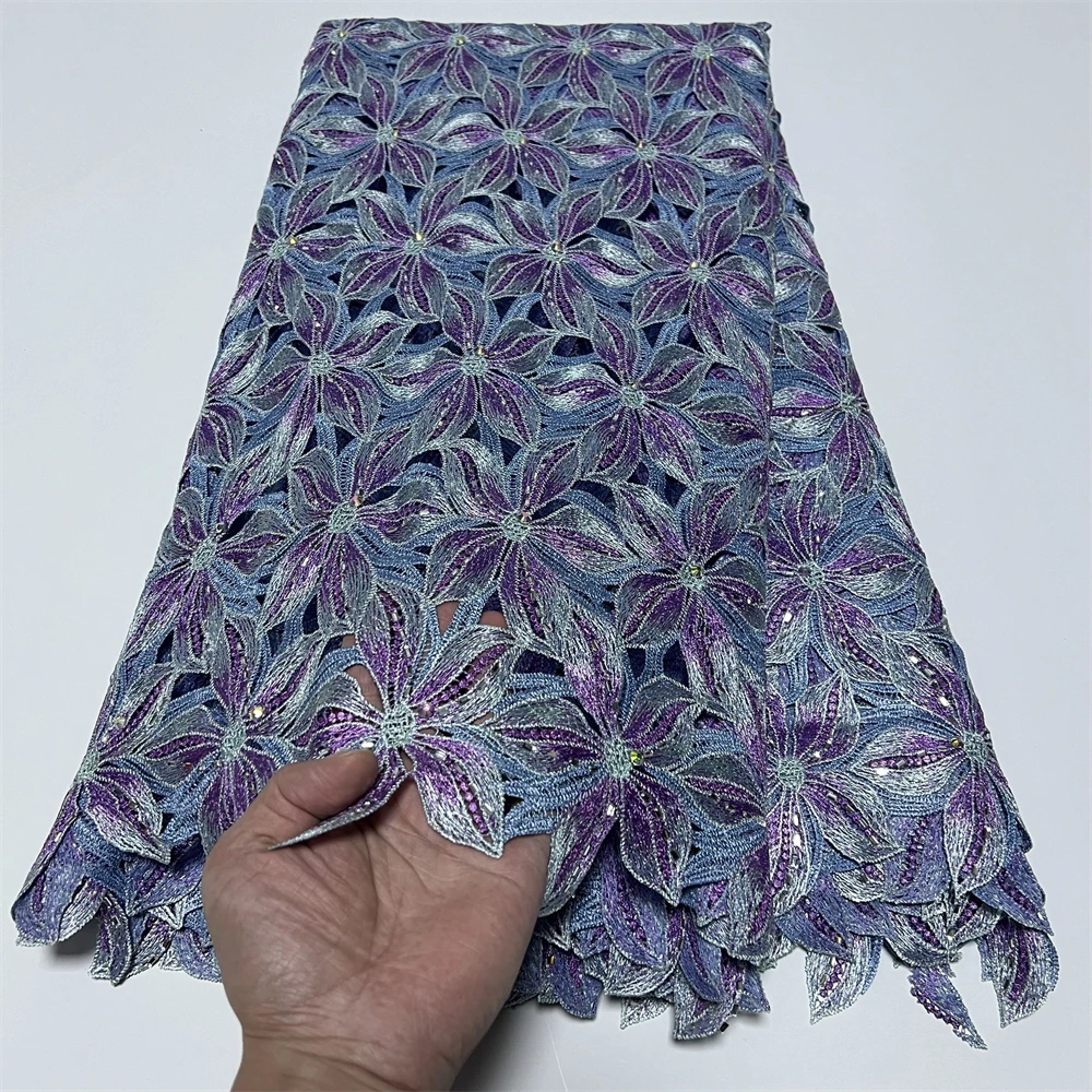 High Quality African Nigerian Tulle Lace Fabric Embroidery Sequins French Guipure Fabric for Party/Wedding Dresses 5 Yards 2026