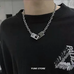Hip Hop Lock Necklace For Men Women Titanium Steel Square Clavicle Chain Fashion Kpop Unisex Jewelry Punk Street Accessories