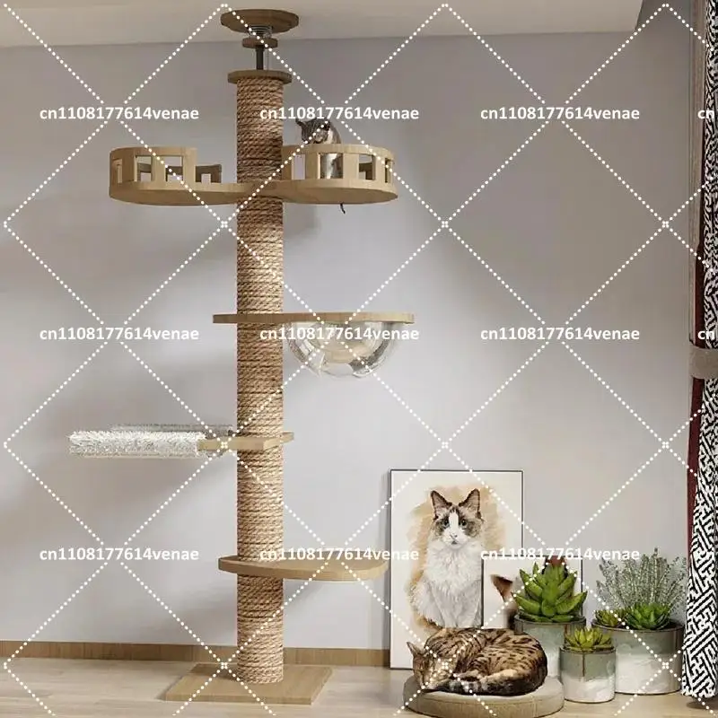 Adjustable Cat Tree Tower Floor to Ceiling Multi-Level Condo with Scratching Post Hammock for Cats