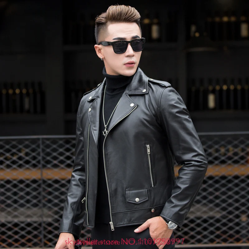 High Quality Genuine Leather Jacket Men sheepskin coat Spring Autumn Leather Coats Mens flight Jacket