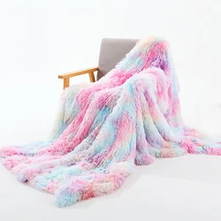 HOLAROOM Rainbow Coral Fleece Blanket Super Soft Plush Blankets Colorful Cushion Cover Furry Fuzzy Fur Warm Blanket for Winter
