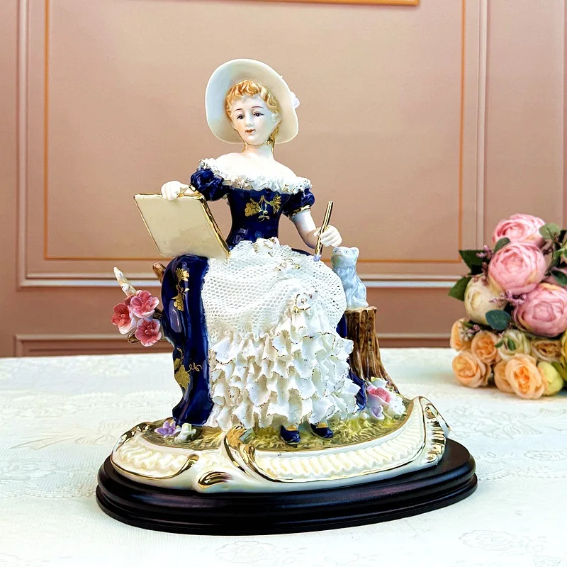 Retro beautiful women ornament lace porcelain doll character jewelry handmade luxury living room home crafts high-end