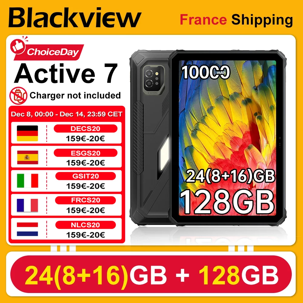 Tablette robuste BlackView Active 7 11'' [Sans chargeur EU] 24(8+16)Go+128Go Version Night IPS 120Hz 10000mAh 45W Android 15 NFC