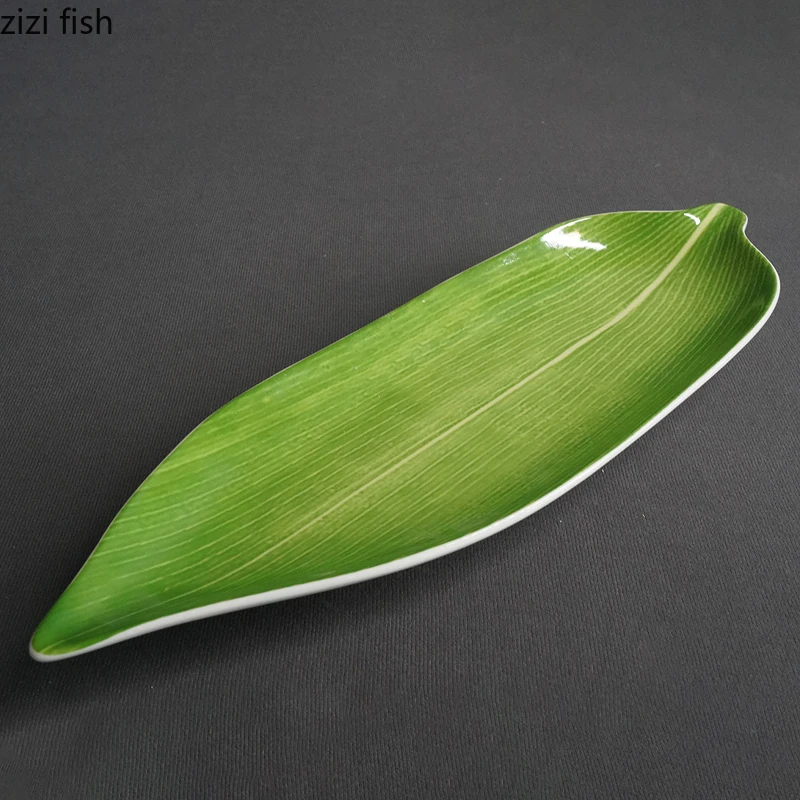 Green Zongzi Leaf Plate Ceramics Dining Plate Sushi Plates Sashime Flat Plates Dessert Bowl Dim Sum Dish Fruit Bowl Snack Tray