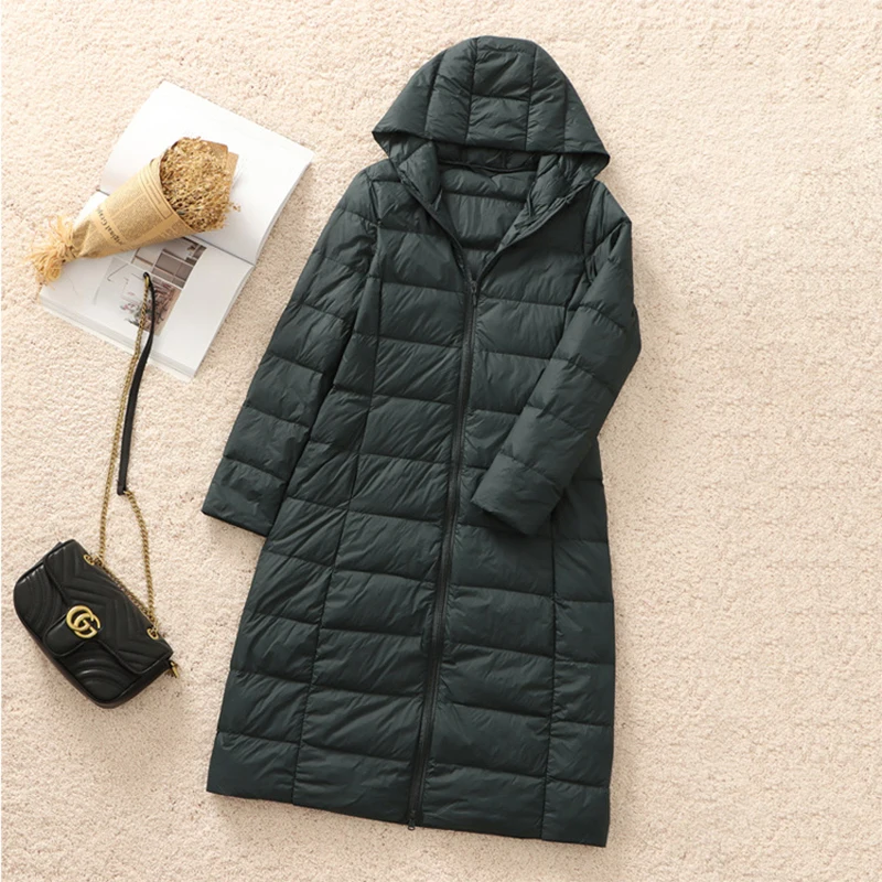 SEDUTMO Long Duck Down Jackets Women Ultra Light Hooded Coat Winter Casual Black Thin Autumn Parkas ED2085