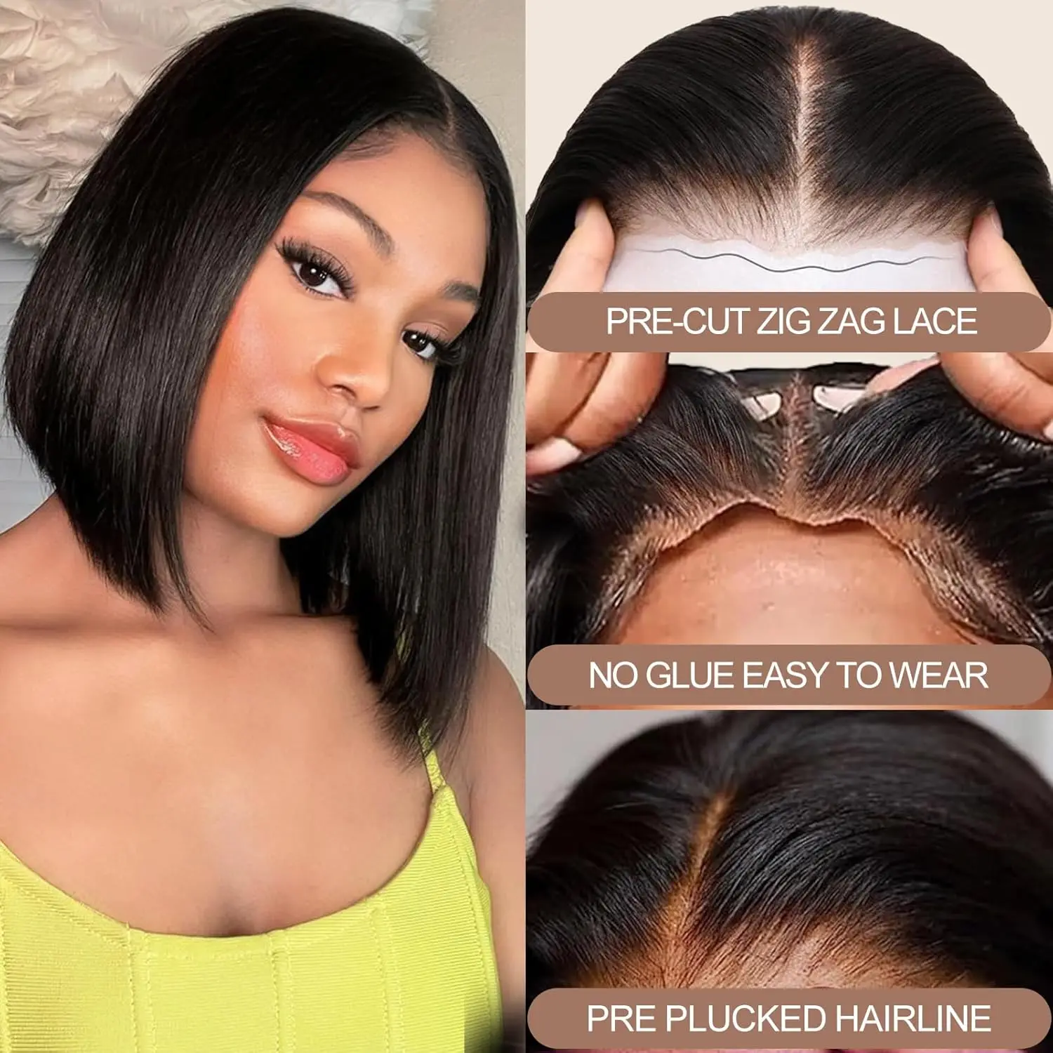 Wear and go glueless bob wig human hair pre plucked pre cut 4X4 HD lace closed bob wig human hair 100% Brazilian human hair