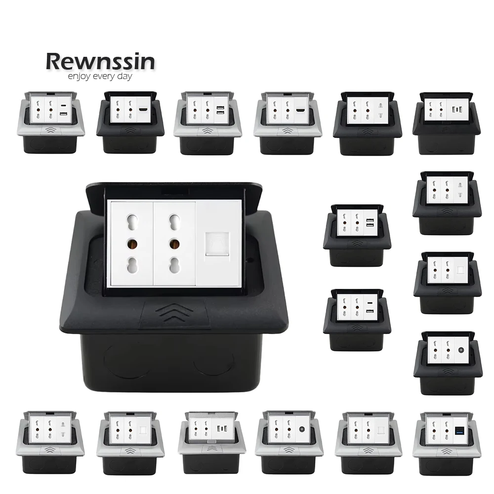 

Италия Чили Выдвижная напольная розетка USB Type-C HDMI TV RJ45 Встроенная розетка с заземлением Электрическая вилка 250 В Бытовая напольная розетка