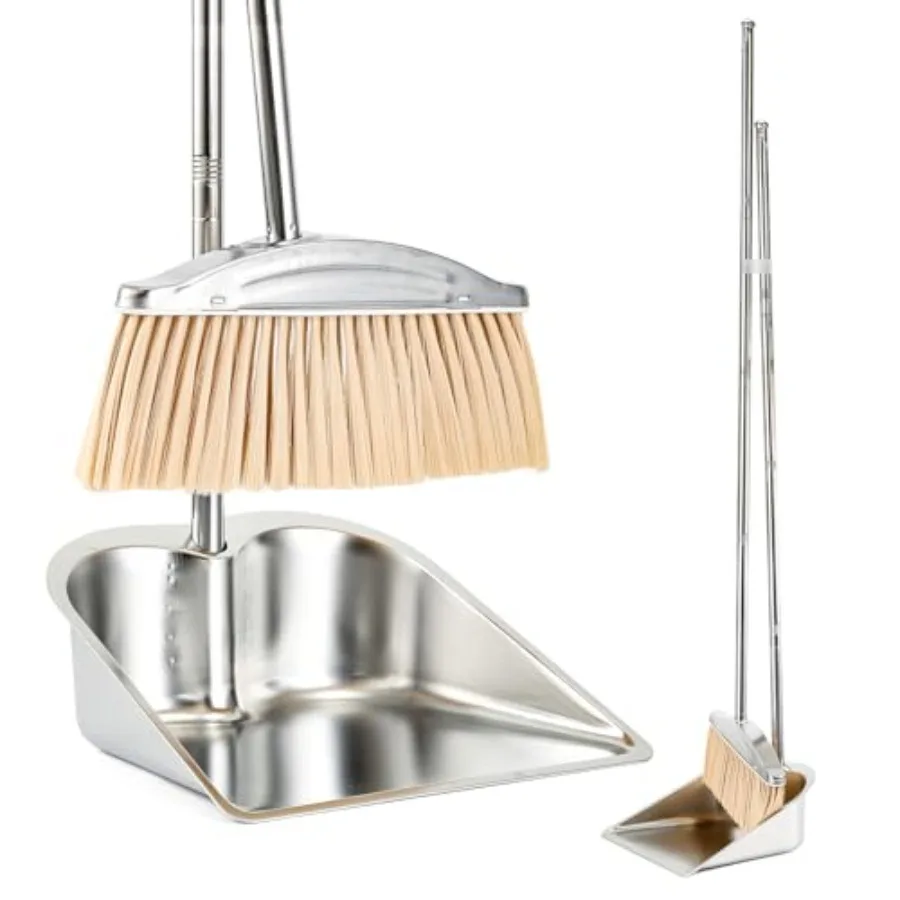 

Набор метла и совок 46 дюймов, из нержавеющей стали, для дома, сверхпрочный, с длинной ручкой