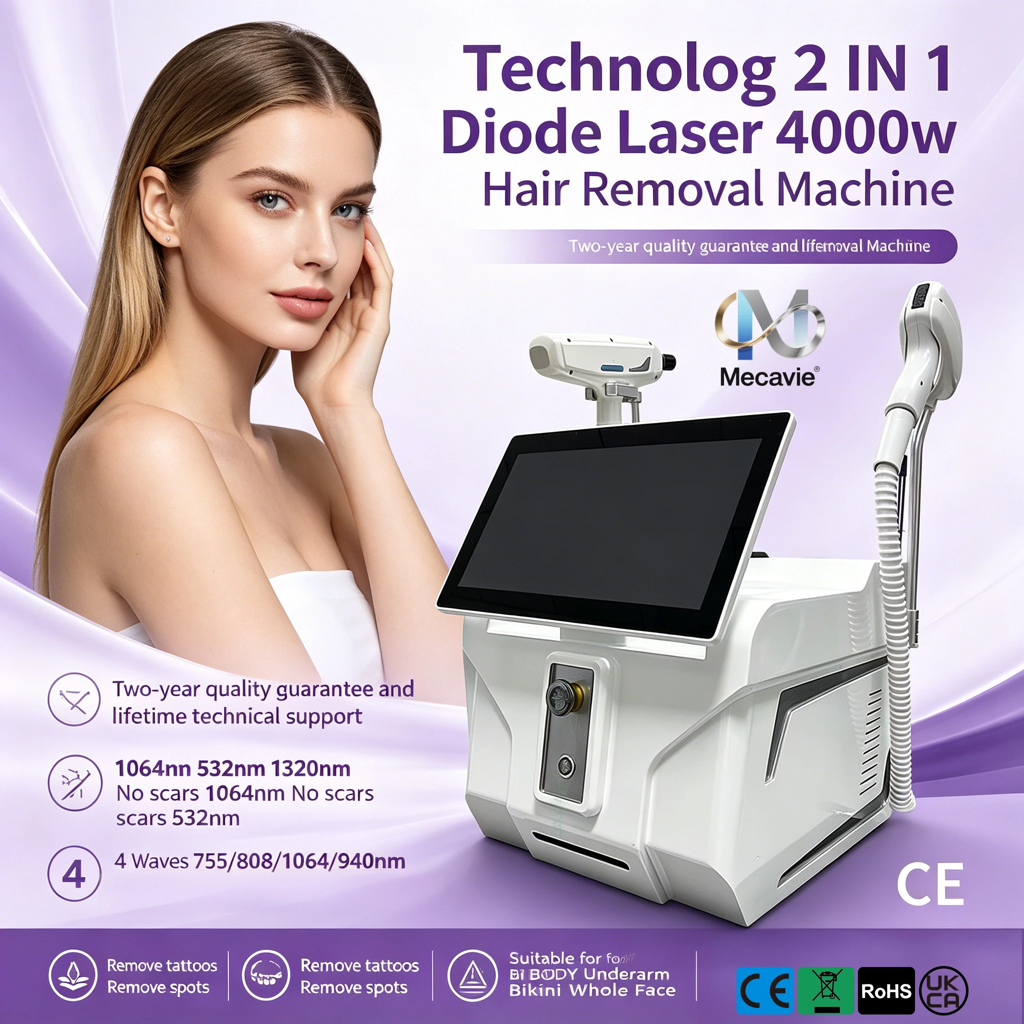 2026 CE  Professional Salon Laser Epilator Ice Titanium 4 waves Permanent CE Diode Ice Titanium Laser Body Hair Removal Machine