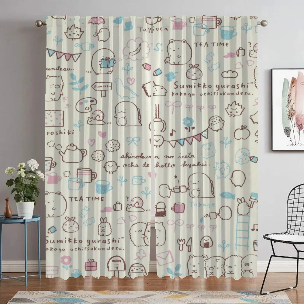 

Modern Living Room Curtains 2 Pieces Sumikko Gurashi Home Interior Curtains for Camera Window Curtain Tulle for Bedroom Shades