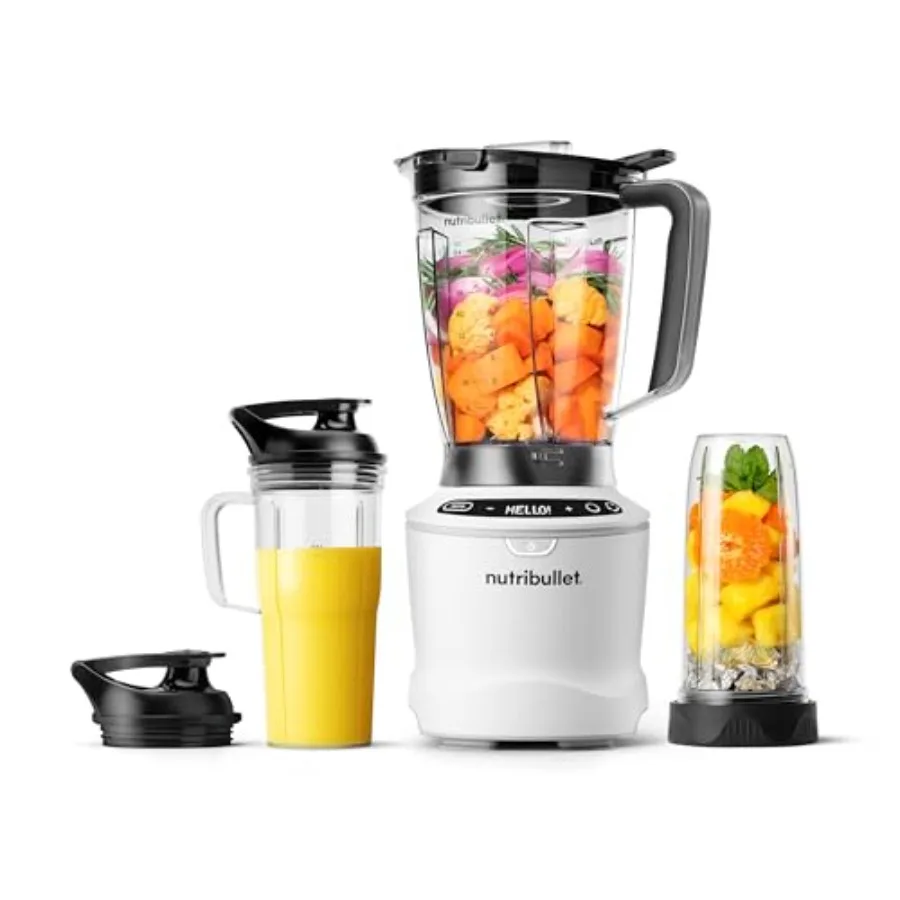 

Blender Combo 1400W 64oz Pitcher 32oz 24oz Cups 5-Speed Smoothies Ice Frozen Fruit Nut Milk Soup Matte White NBF5070
