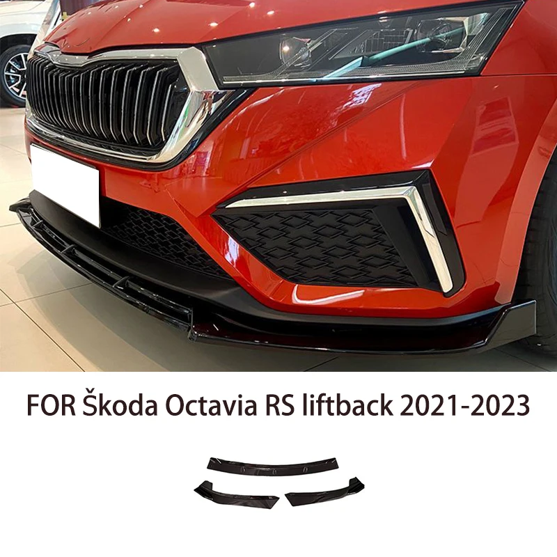 

Автомобильные аксессуары для Škoda Octavia RS liftback 2021-2023, черный ABS, передний бампер, спойлер, сплиттеры, комплект кузова, боковая юбка