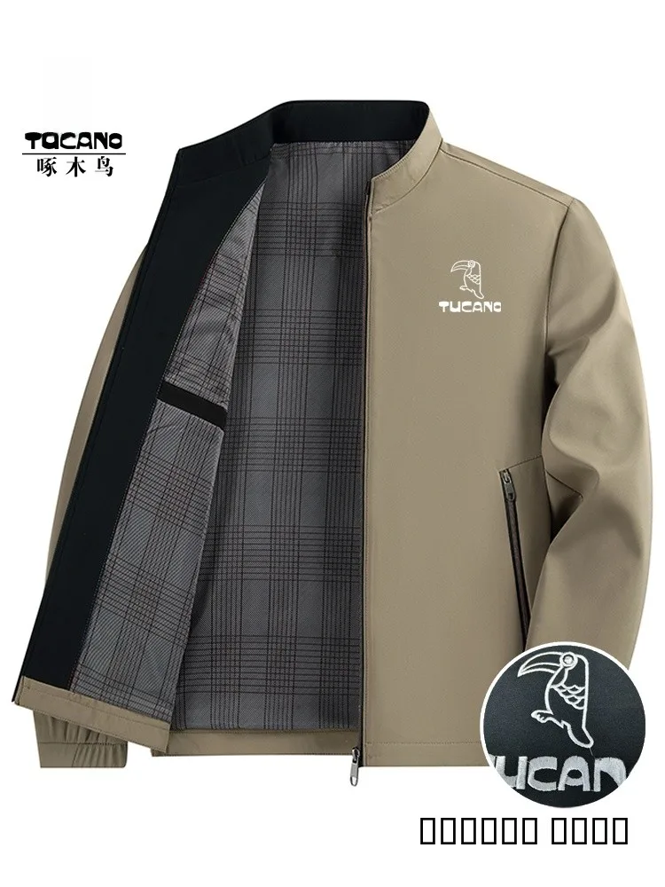 

TUCANO Wooden Du Embroidered Jaet Loose Fit Warm Fce Lined Stand Collar Dad Clothes Spring Autumn Winter Casual Wear