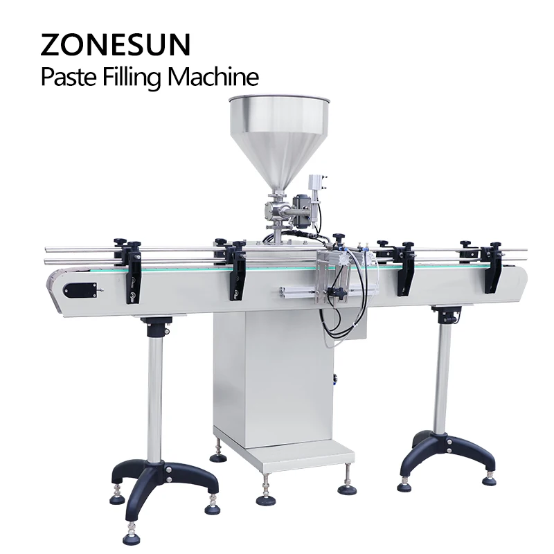 ZONESUN هوائيّ محرك معزز معجون سائل ماكينة حشو لزج كريم عسل كاتشب صلصَة الفلفل الحار خط إنتاج