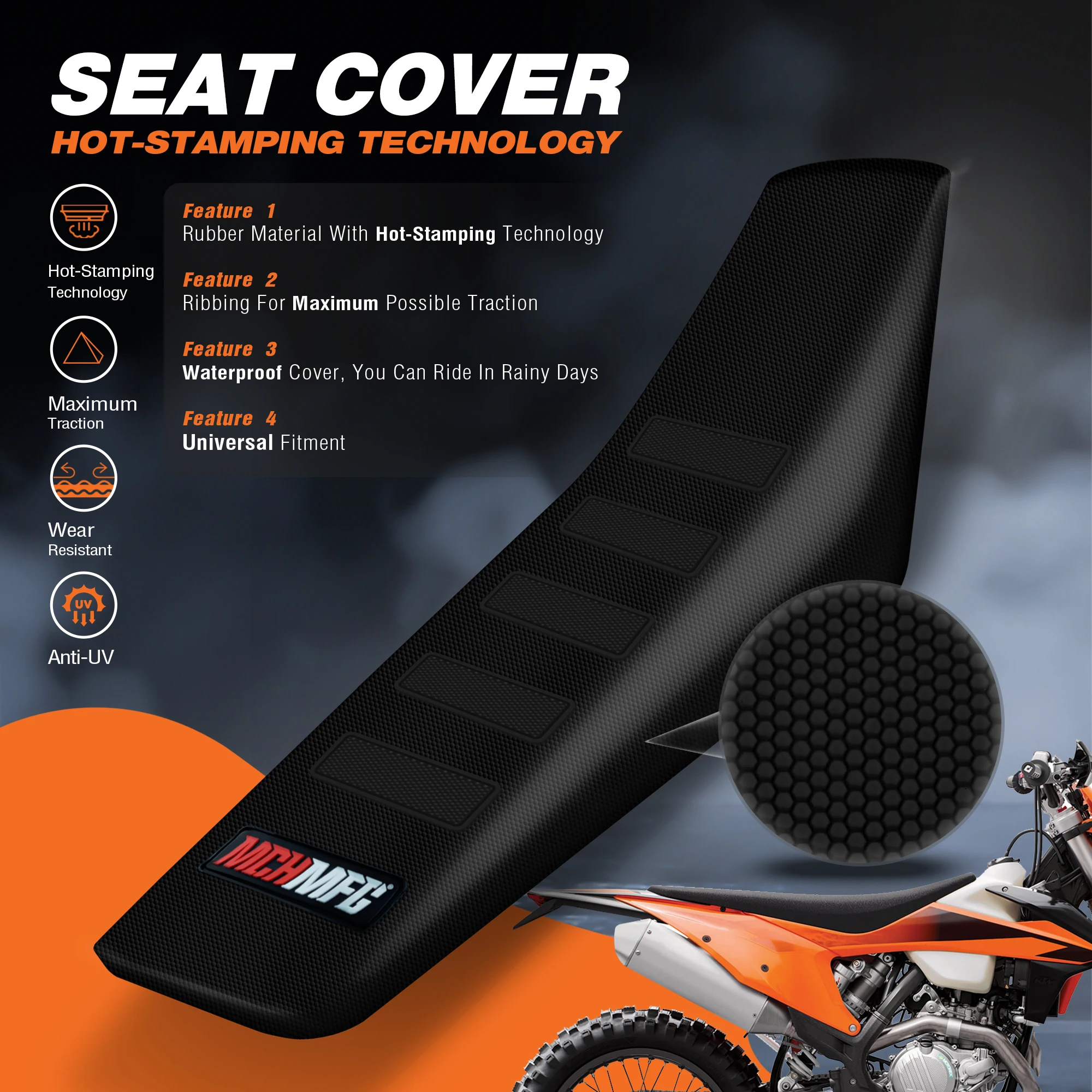 

Чехол на сиденье с захватом MCHMFG, водонепроницаемый защитный противоскользящий чехол для SXF EXC KXF CRF YZF WR TC TE, подушка сиденья мотоцикла