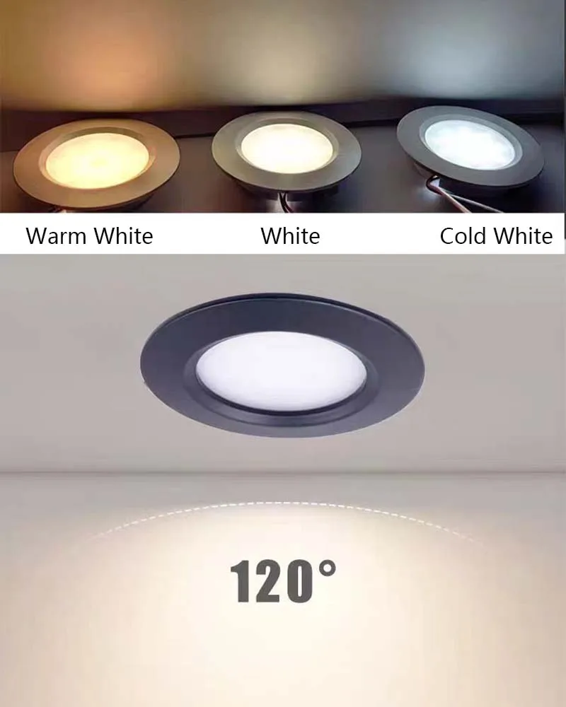 3W Indoor LED Mini Spotlights 12V 24V Ultra Thin Recessed Ceiling Panel Light IP52 Caravan Boat Kitchen Vehicle Camper Downlight