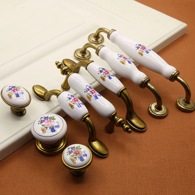 European Style Modern Minimalist Pastoral Ceramic Knob Drawer Shoe Cupboard Door Single Hole Wardrobe Handle