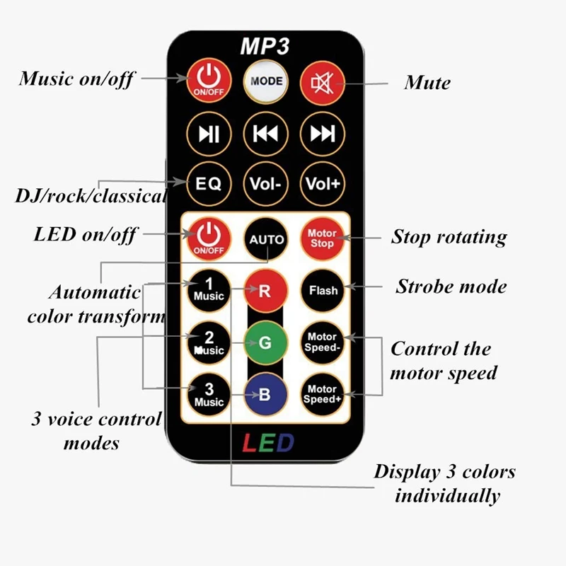 디스코 파티용 DJ 라이트 LED 블루투스 스피커, 크리스탈 매직 볼 라이트, 음성 제어 리모컨 Mp3 플레이어