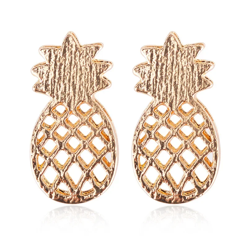 Hollow Pineapple Golden Silver Plated Metallic Women Little Fruit Stud Earrings