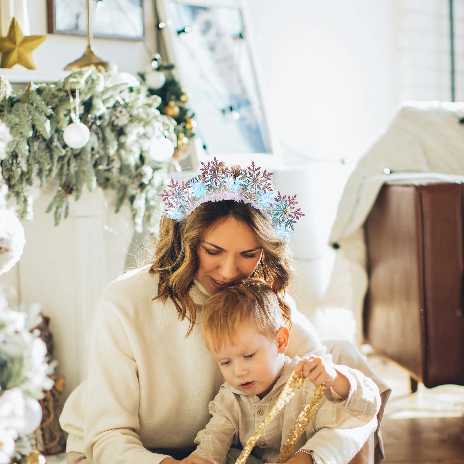 

Snowflakes Headband Christmas Glitter Snowflake Hairband Party Decorative Hair Accessories for Women Girls Christmas Headband