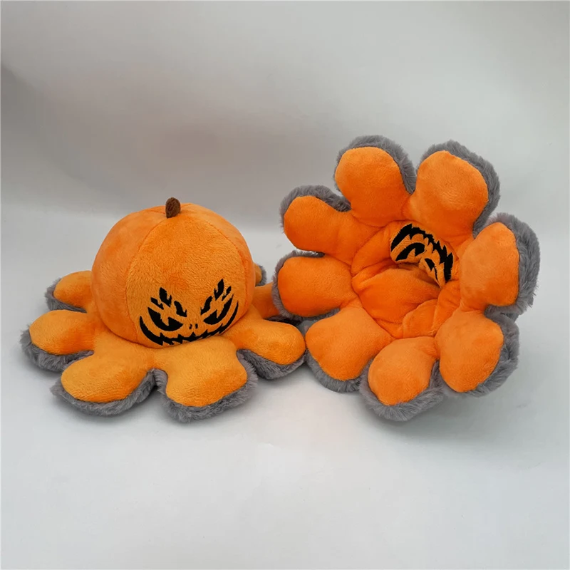 Halloween Pumpkin Flip Two Sides Plush Doll Toys Pumpkin Octopus Plush Doll Cartoon Cute Halloween Atmosphere Decoration Gifts