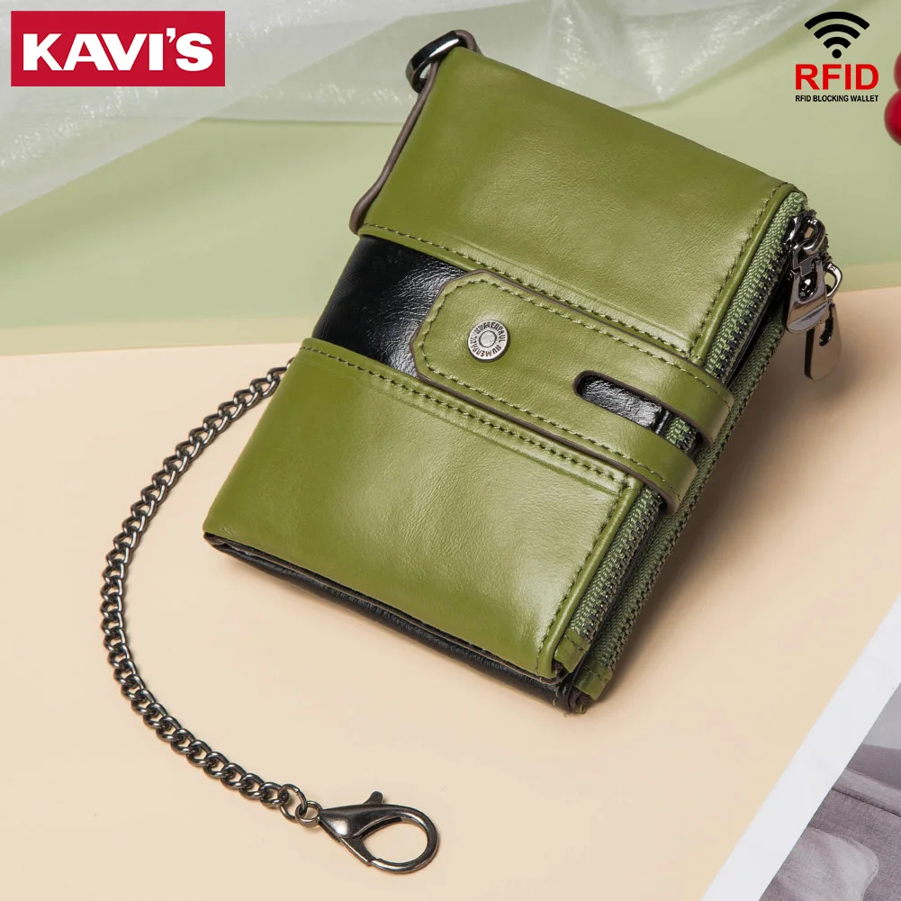 KAVIS 100%Genuine Leather Wallet For Men With ID Window Luxurious With Coin Pocket Walet Luxury Male Purse RFID