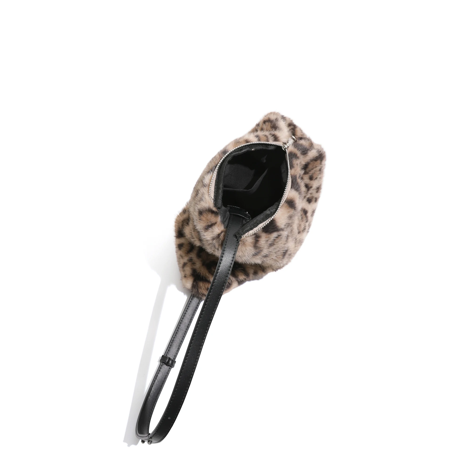 CKKUI Vintage Trendy Winter Crossbody Bag with Side Zipper Design, Single Shoulder Bag with Leopard Print Plush Soft Women's Bag