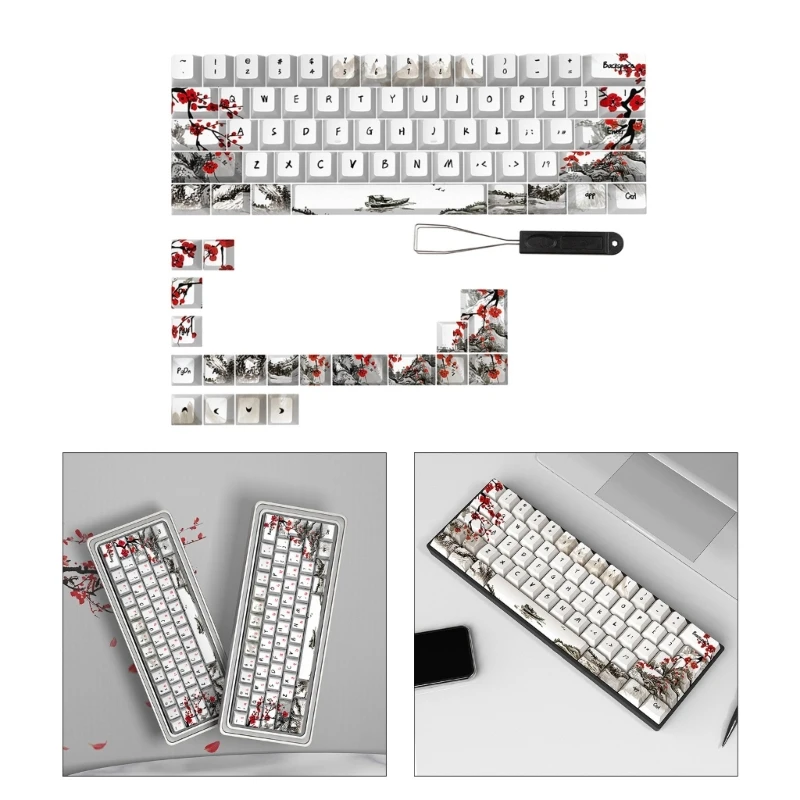 896F German French Spain Plum Blossom Keycaps for Qwertz Azerty 61 64 67 68 Layout Personalized Mechanical Keyboard Keycap