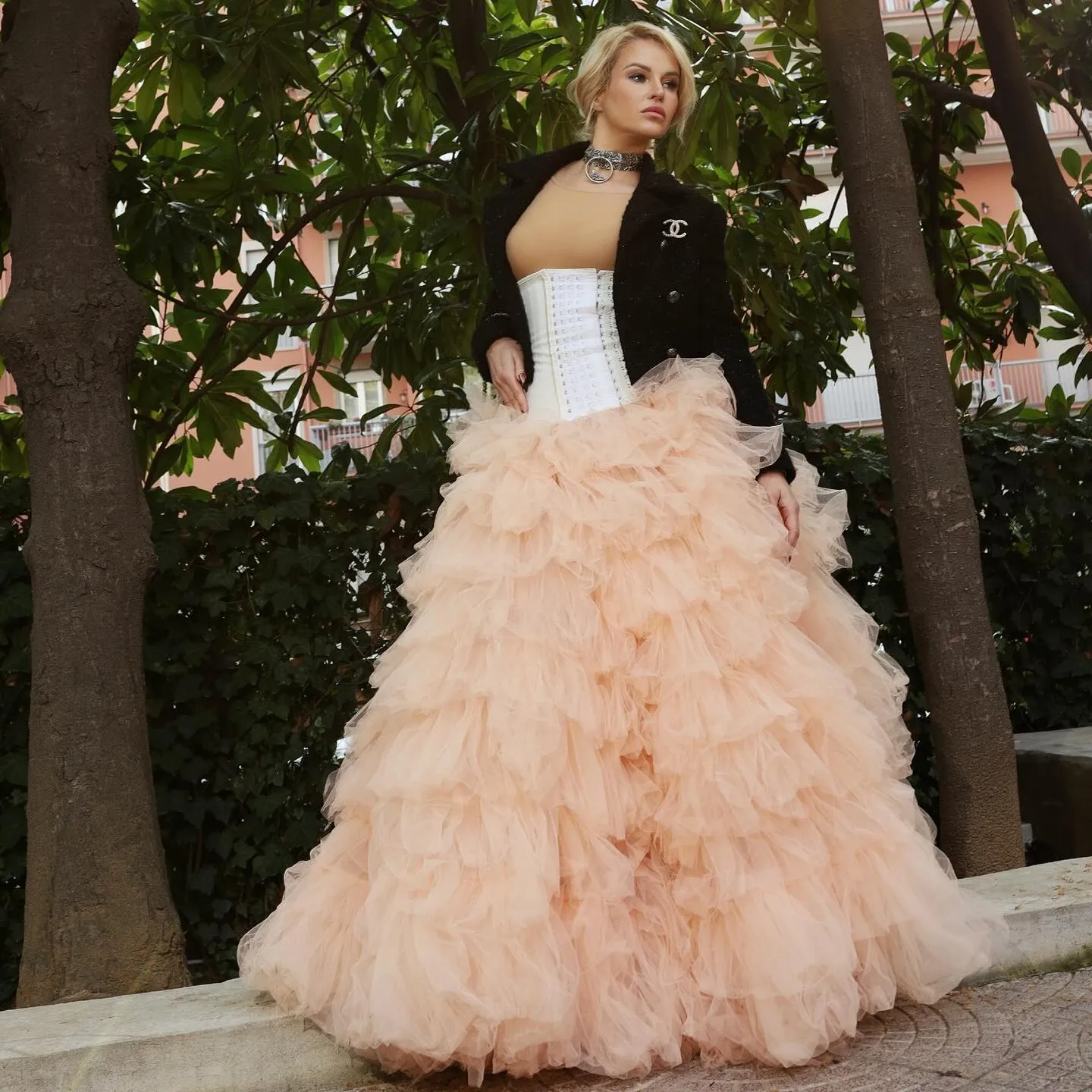 Amazing Peach Fluffy Tiered Long Tulle Women Skirts To Party Big Volume Tutu Tulle Women Maxi Skirt Bridal Wedding Skirt