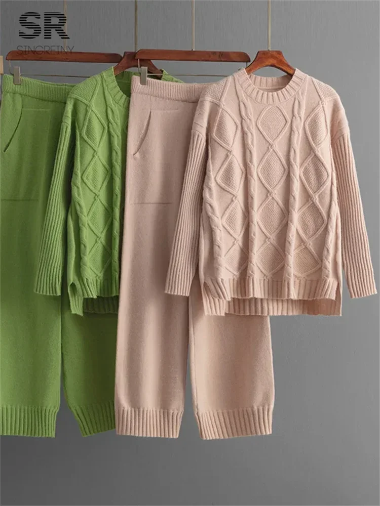 

SINGREINY однотонные эластичные костюмы из двух предметов, женский зимний свитер с разрезом + облегающая юбка высокого качества, осенние повседневные базовые комплекты из 2 предметов