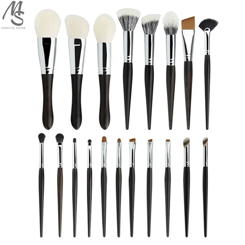 

Ebony Makeup Brushes 19pcs Makeup Brush Set Soft Fluffy Powder Eyeshadow Foundation Concealer Blush Highlight Goat Hair Fiber