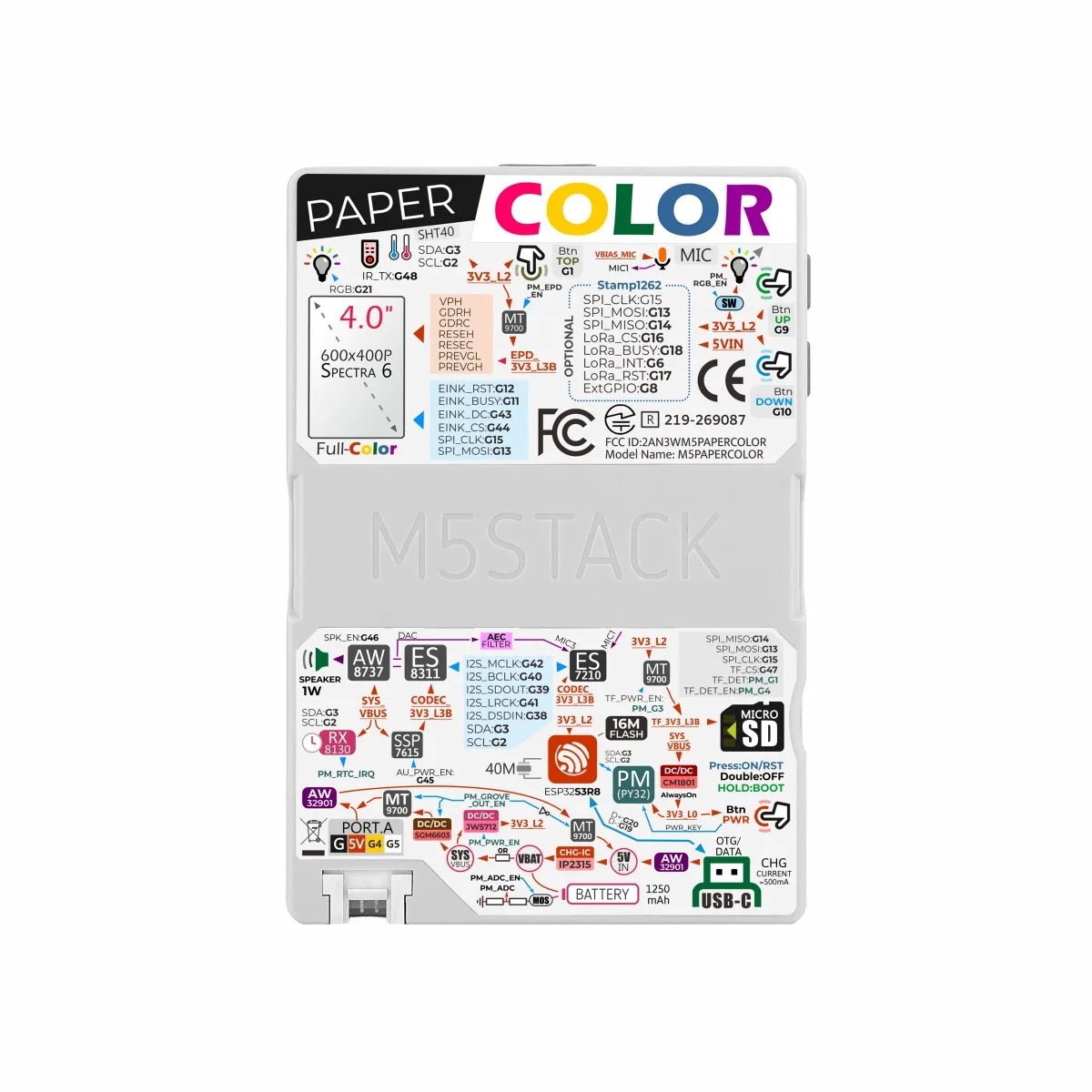 M5Stack PaperColor 4-Inch Full Color E-Paper Reader Development Board ESP32S3 WiFi 2.4g 1250mAh E-ink Spectra 6 Accessory Gift