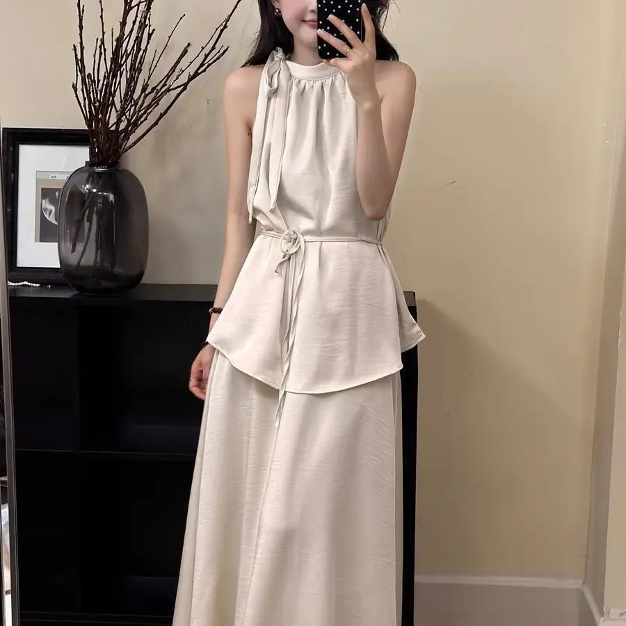 

​​Textured Acetate Halter Set 2025 Satin Lustered Off Shoulder Suit Fluid Cut Corset Co Ord​​