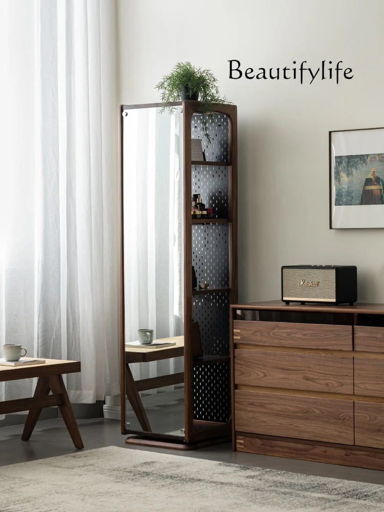 Nordic Black Walnut Solid Wood Rotary Mirror Cabinet Bedroom Makeup Mirror Home Floor Entrance Dressing Mirror