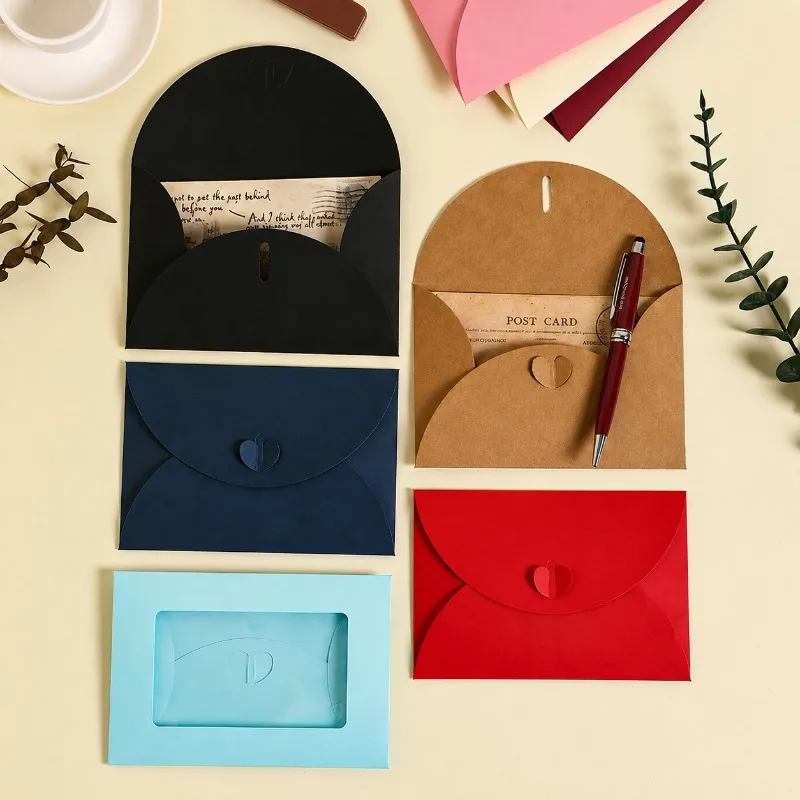 Heart‑clasp Colorful Hollow‑cut Window PET Transparent Envelopes, Upscale Business Mail Pouches, Elegant Stationery Holders