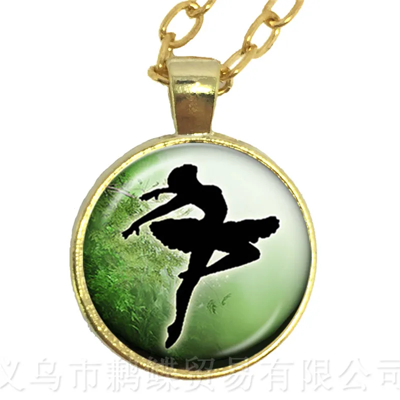 Ballerina Silhouette Glass Dome Necklace Dancing Ballerina Charm Pendant Sweater chain For Friedns Wonderful Gift