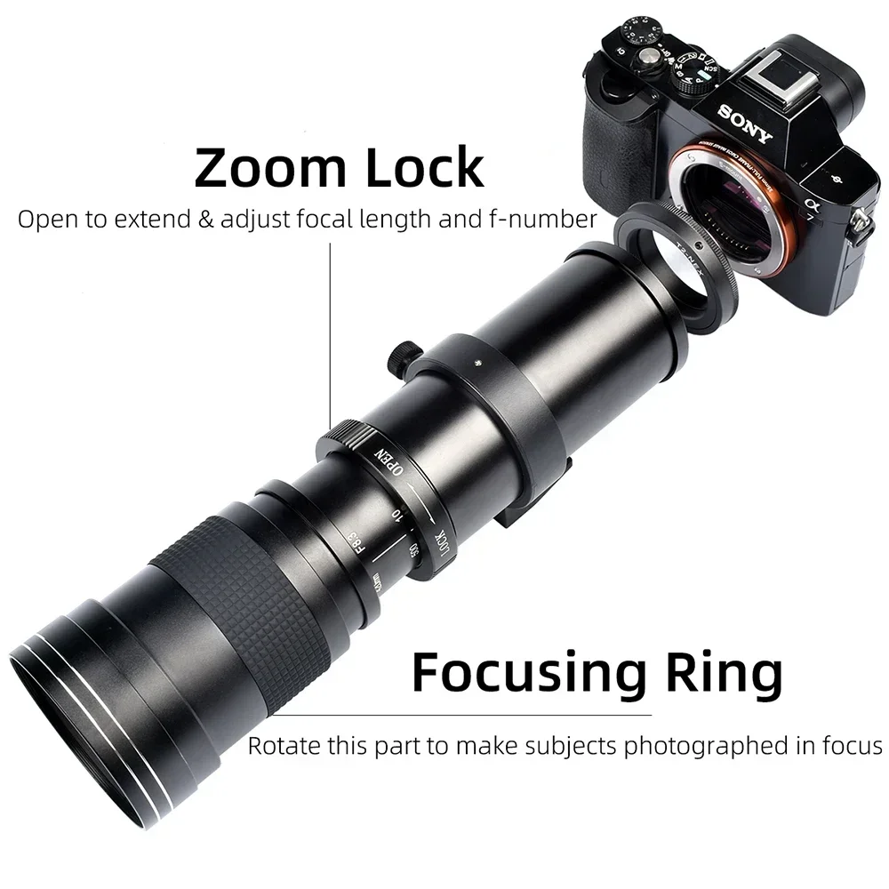 Lightdow 420-800mm F8.3-16 عدسة تليفوتوغرافي يدوية مع محول 2X 67mm UV Filter RU USA ES تسليم المستودعات الخارجية