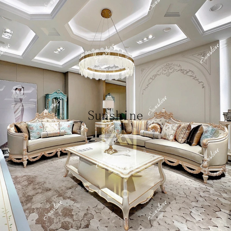 

Solid wood leather European-style large flat-floor villa fashionable high-end sofa combination FT