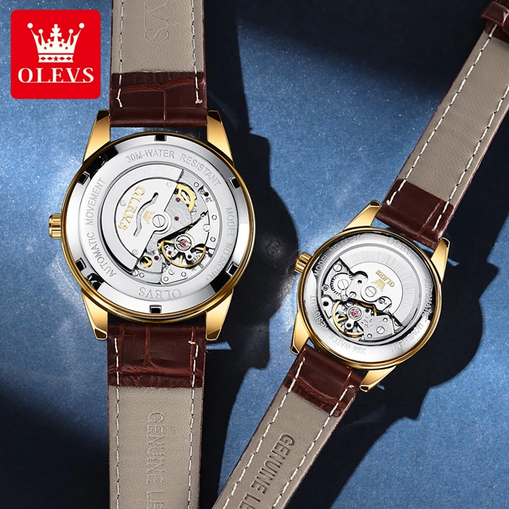 ساعات OLEVS للأزواج بسيطة كاجوال أصلية ميكانيكية أوتوماتيكية لمحبي مقاومة للماء ومضيئة لتاريخ الأسبوع #6