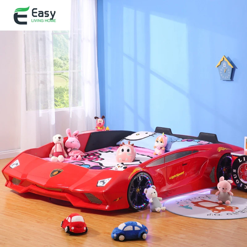 أثاث المصنع سرير سيارات سباق للأطفال حديث للبيع مع مكبر صوت للسيارة وموسيقى