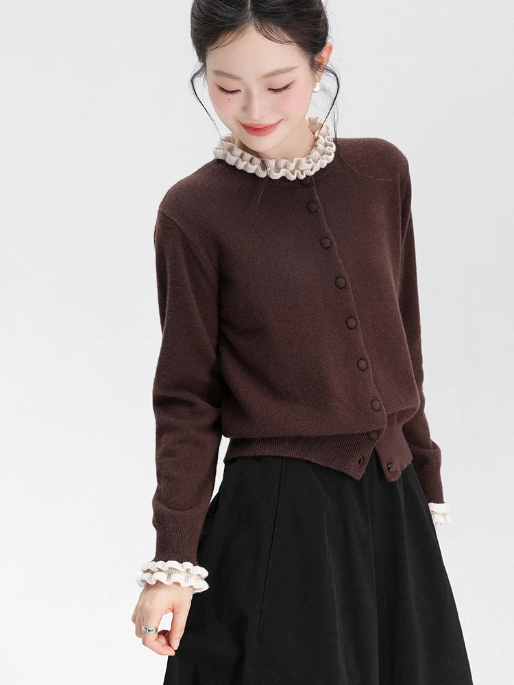 

WYANYAN Early Autumn Pure Color Lace Knitted Versatile Faionable Women's Open Cardigan Long Sve 8589 Cleanfit Sle